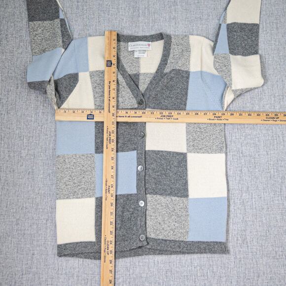 Clan Douglas 100% Cashmere Cardigan Sweater Grey Blue checker size Medium - Picture 9 of 9